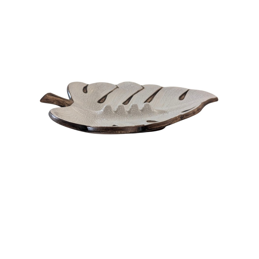 Treasure Craft Leaf Ashtray Dish 1963 Vintage Ceramic‎ Wood Tone